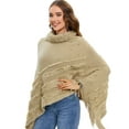thumbnail image 5 of Women's Elegant Knitted Shawl Poncho with Fringed High-Neck Striped Sweater Pullover Cape, 5 of 6