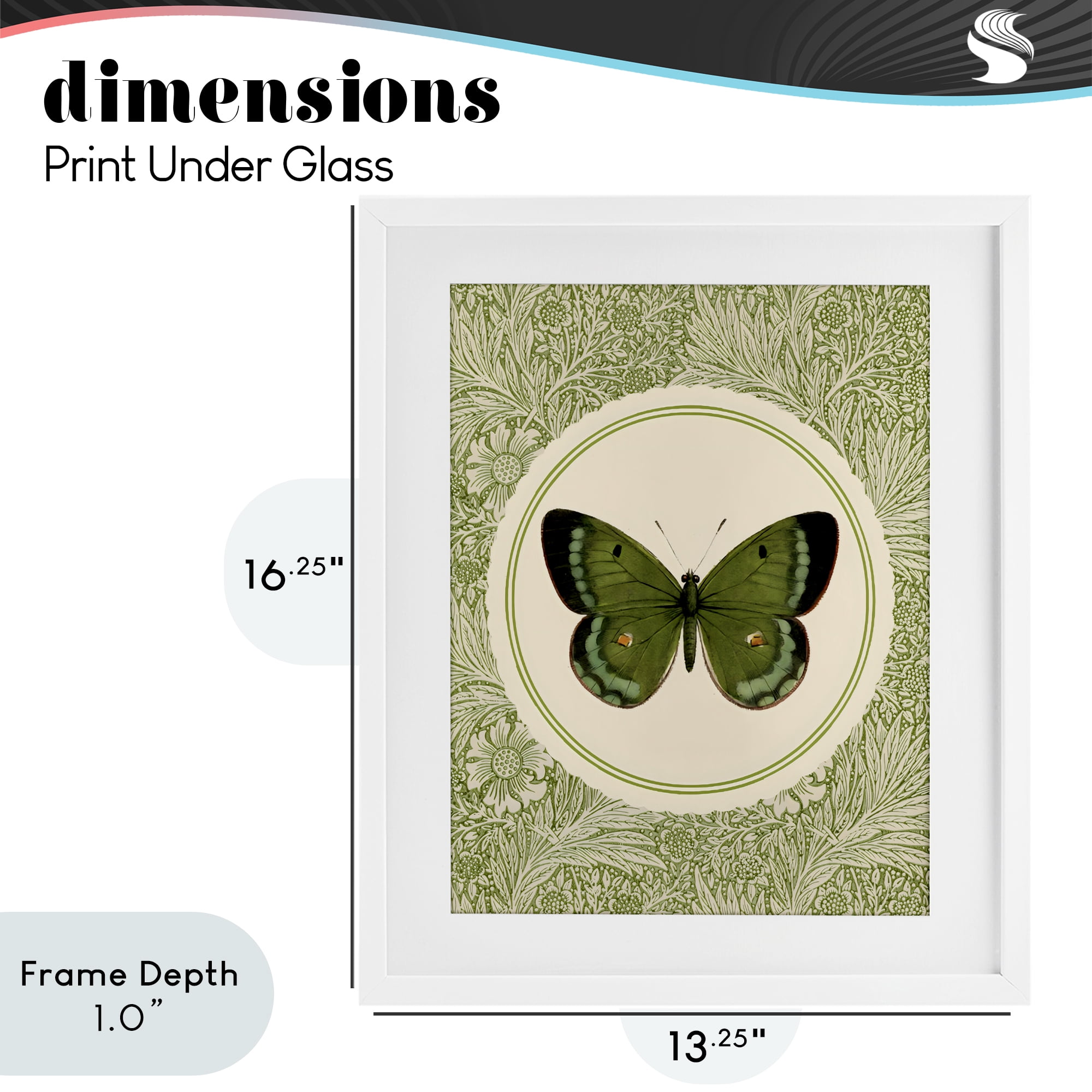 Stupell Industries Green Butterfly Botanical Medallion White Framed Print Under Glass, design by LSR Design Studio