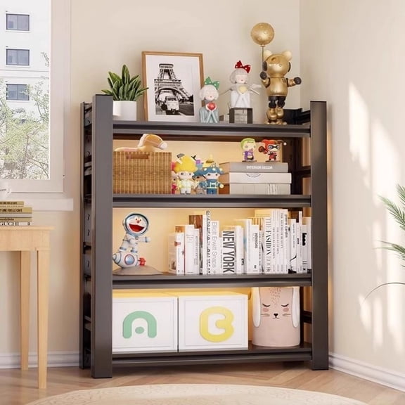 36"W Black Metal Shelving Unit, 4 Tier Garage Storage Shelves, Heavy Duty Adjustable Storage Rack for Kitchen Garage Organization, 14"D x 36"W x 44"H