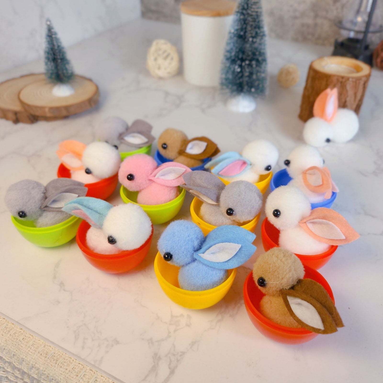 RuWeoMaa 32 Pack Easter Eggs Filled Plush Animal Filled Eggs,Filled Easter Eggs with Plush Bunny Toys, Mini Colorful Bunny Filled for Kids Toddler Teens Easter Basket Stuffers Easter Party Favors
