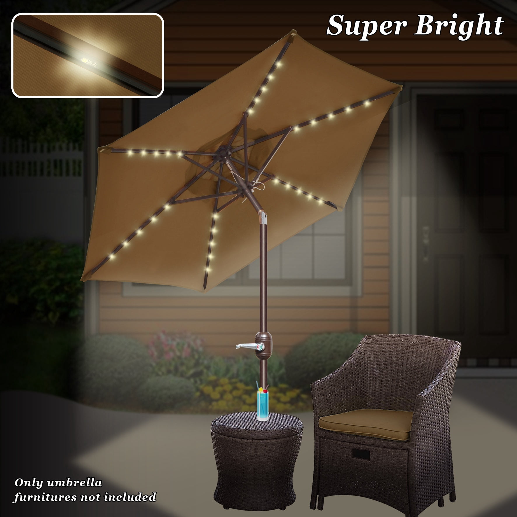 Strong Camel 6.5ft Outdoor Patio Umbrella LED Lighted Tilt Aluminum Garden Market Balcony Sunshade