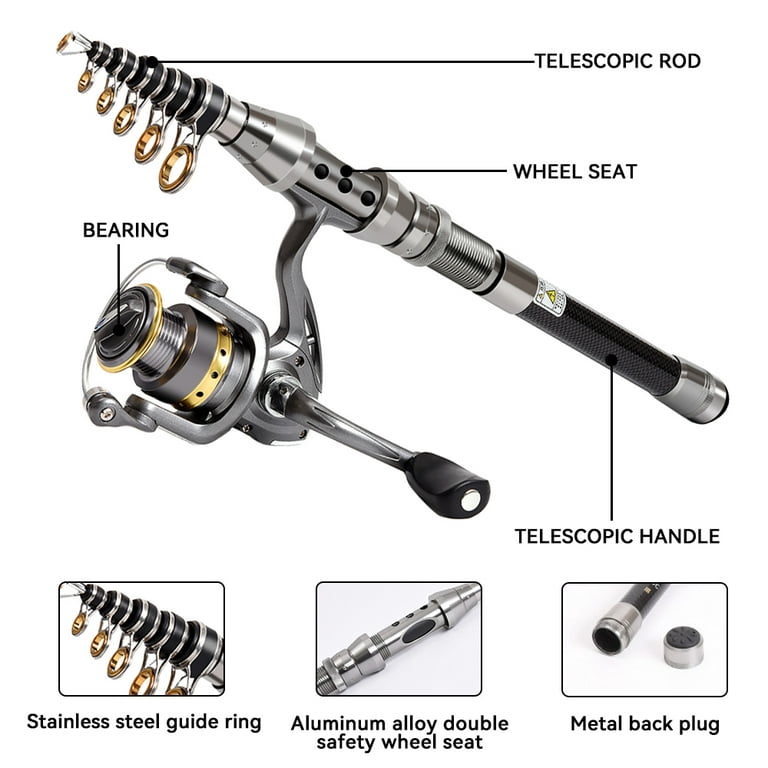 Fishing Poles, MDHAND Carbon Fiber Telescopic Fishing Rod And Reel Combo  With Spinning Reel, Fishing Line, Lure, Hook And Harness Bag, Fishing Gear  Set For Beginners/ Adults Saltwater/ Freshwater, V48 