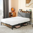 thumbnail image 3 of Dextrus Full Size Bed Frame with Charging Station, Upholstered Platform Metal Bed, Brown and Gray, 3 of 8