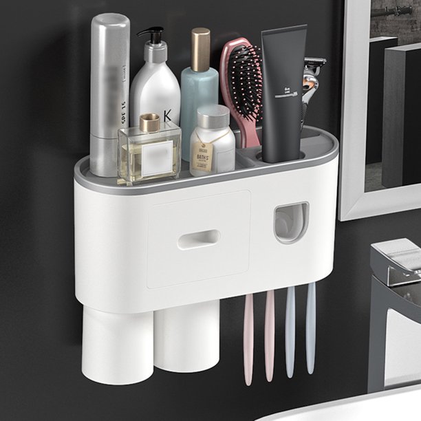 Soporte para cepillos de dientes domésticos con dispensador de pasta de dientes de 1/2 tazas para almacenamiento en el hogar