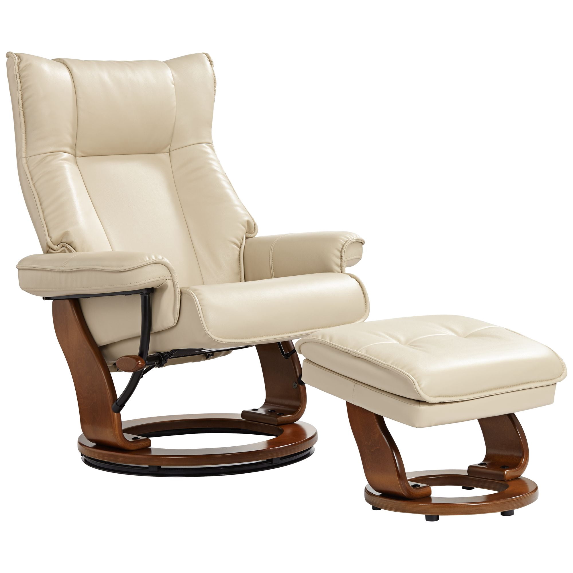 BenchMaster Stucco Swivel Ottoman Faux Leather Recliner Chair Modern Armchair Ergonomic Push Manual Reclining Bedroom Living Room