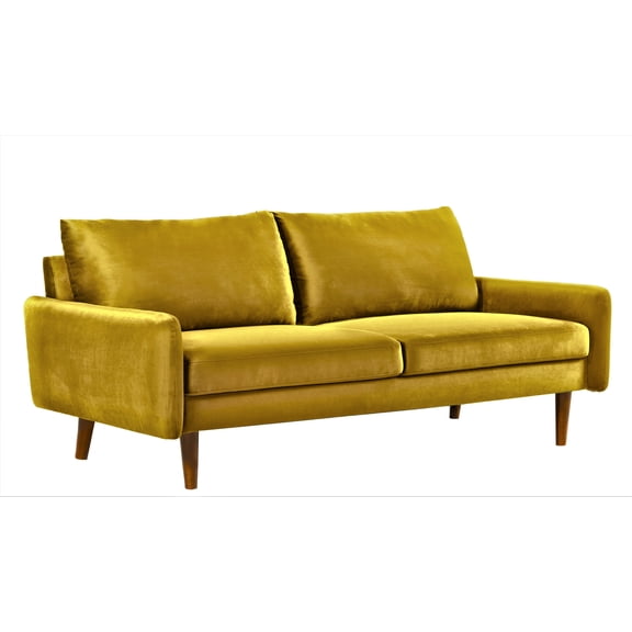 Nmkwnr Velvet Upholstered Loveseat Sofa with Wood Frame, 3 Seater Sofa Couch for Living Room, Office, Bedroom, Yellow