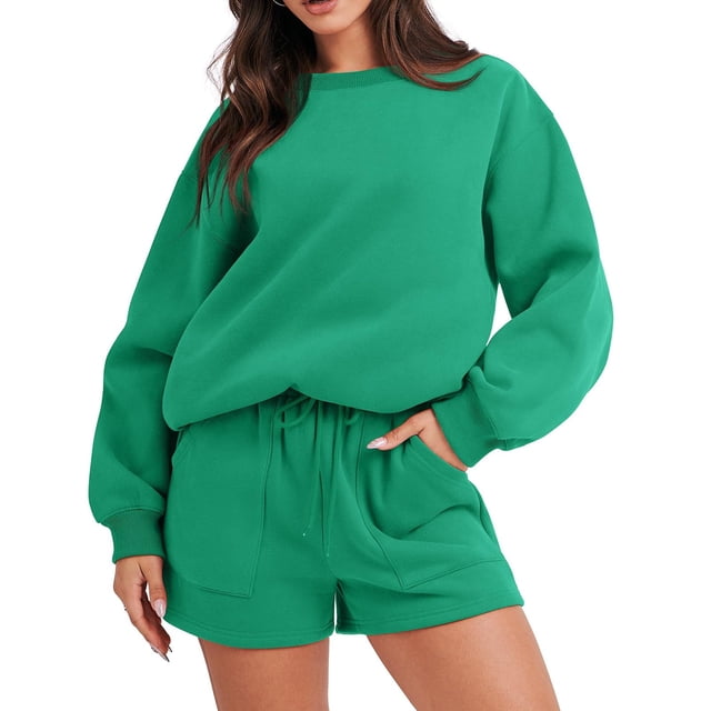 Women 2 Piece Outfits Hoodie Short Set Oversized Sweatshirt Shorts Sweatsuit Fall Clothes