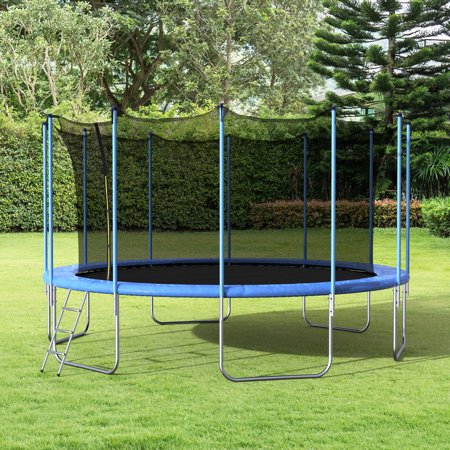 Euroco 16 ft Trampoline with Spring Cover Pad and Safety Net  Blue