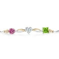 thumbnail image 2 of 925 Silver and 10K Yellow Gold Pink Moissanite Near Colorless White Moissanite Green Peridot and Lab Grown Diamond Tennis Bracelet for Women By Keren Hanan (2.03 cttw, Adjustable up To 9 inch), 2 of 4