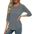 thumbnail image 4 of Otntypg Women's Dressy Business Casual Tunic Tops 3/4 Length Puff Sleeve Lace Crochet Eyelet Crewneck Ruched Pleated Solid Color T Shirts 2025 Summer Work Blouses Gray XXL, 4 of 9