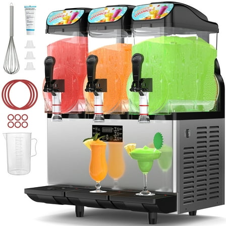 Joreek Commercial Slushy Machine 3 x 15L Slushy Maker Machine 210 Cups Stainless Steel Frozen Drink Machine & Margarita Machine with LED Light Perfect for Restaurants Bars Cafes Party