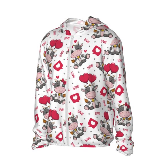 Uemuo Caring Cow Pattern Women's Full Zip UPF 50  Sun Protection Hoodie Jacket Long Sleeve Sun Shirt Hiking Outdoor Performance with Pockets-