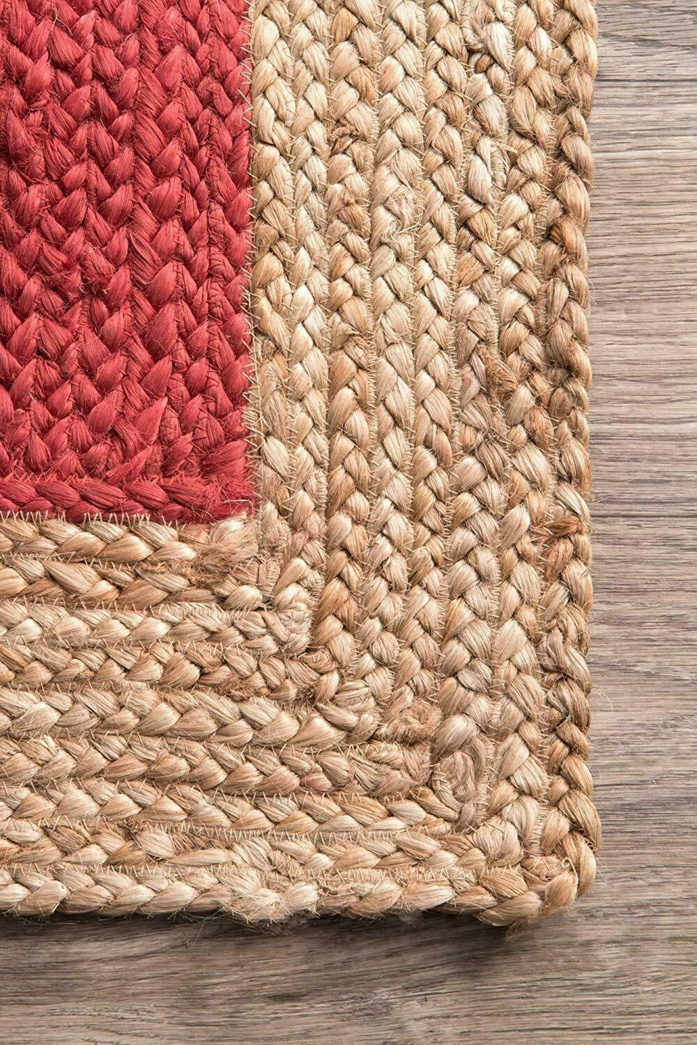 Avgari Creation Red Rug Rectangle Natural Jute Braided Style Runner rug Area Carpet Rag Rug Door Mat-(Rectangle Shape-24x36 Inch)