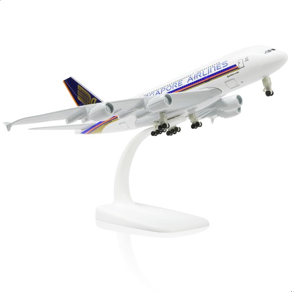 NUOTIE A380 Singapore 1/300 Modèle d'Avion en Métal Moulé sous Pression -A380 Sky Jumbo Airbus A380 Modèle d'Avion avec Support (7,5 Pouces de Long) pour Cadeau Ou Décoration d'Exposition pour Passionnés d'Aviation