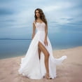 thumbnail image 2 of tasrioml A-Line Boho Wedding Dresses for Bride Long Chiffon Slit Bridesmaid Dress Lace V-Neck Evening Gown for Prom Masquerade Beach, 2 of 7