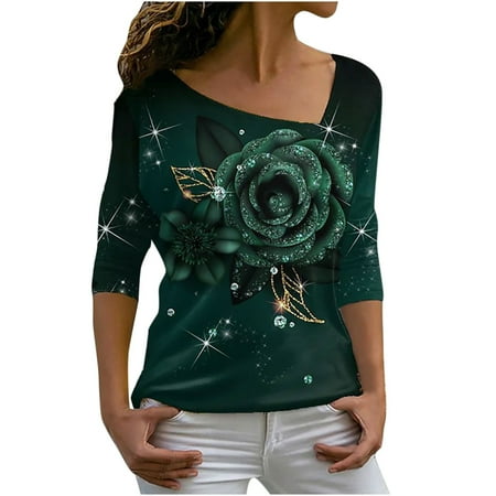 

Women s Floral Print Sweatshirt Diagonal Collar Long Sleeve T-Shirt Graphic Squines V-Neck Basic Fall Tops Plus Size Loose Fit Pleat Flowy Top Pullover