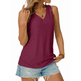 thumbnail image 3 of Women Eyelet Embroidery V Neck Beach Vacation Fashion Boho Sleeveless Tank Top Claret M, 3 of 5