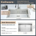 thumbnail image 6 of Coliware 33"X22" Workstation Kitchen Sink, 10 Deep Drop in Stainless Steel Topmount Single Bowl 2-Hole R10 Tight Radius Large Kitchen Sinks with Kit of 5 Accessories, 6 of 9