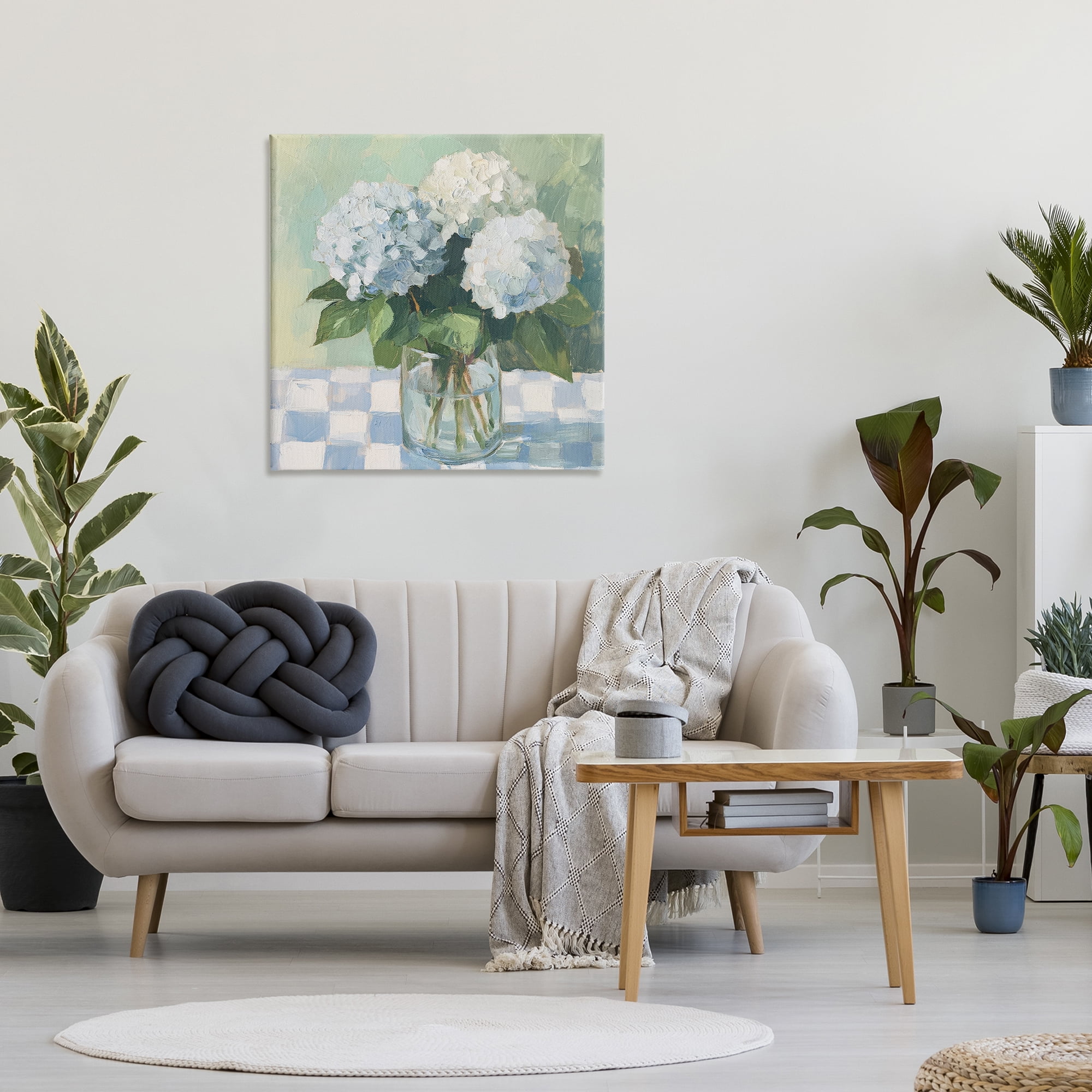 Stupell Industries Hydrangea Picnic on Checkered Canvas Wall Art, design by Petal Prints Design