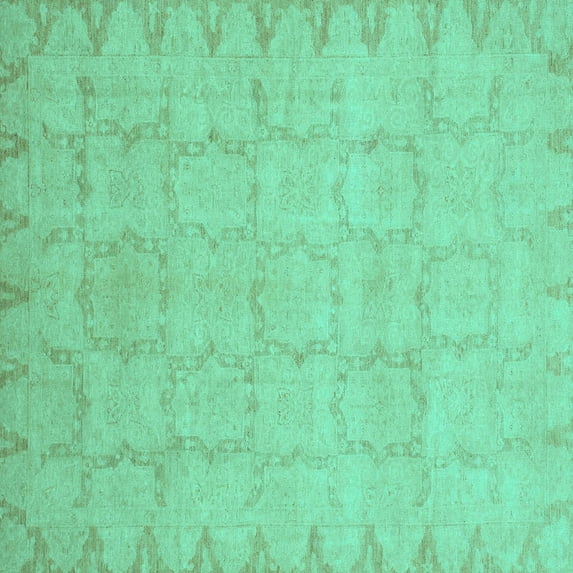 Ahgly Company Machine Washable Indoor Square Oriental Turquoise Blue Traditional Area Rugs, 5' Square