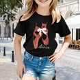 thumbnail image 2 of FINALGANG Girls Kids Casual Short Sleeve TShirts Cartoon Ballet Pointe Shoes Bow Print Crewneck Loose Fit Tees For Casual Daily Wear Black 2-3 Years, 2 of 4