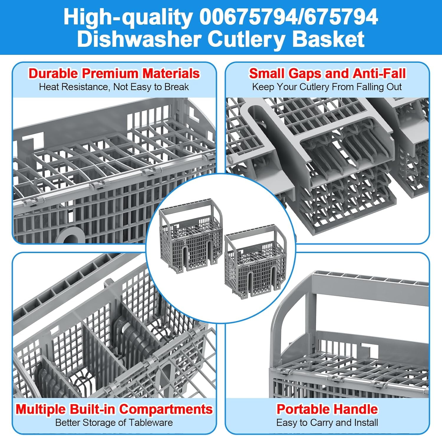 UPGRADED Dishwasher Silverware Basket Compatible Cutlery Basket Utensil Rack Holder,Replaces 704855 00704855 9001396277