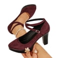 thumbnail image 3 of GERsome Women's Chunky Heels Pumps Closed Pointy Toe Ankle Strap Work Office Wedding Party Dress Shoes, Wine Size 9, 3 of 9