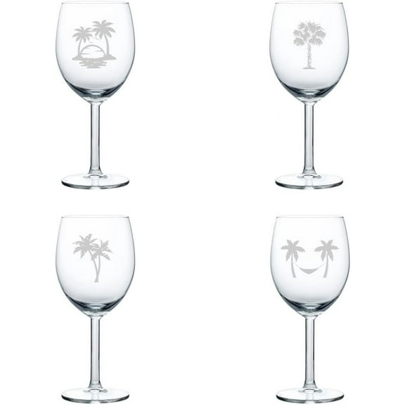 Set of 4 Wine Glass Gift Palm Tree Collection (10 oz)