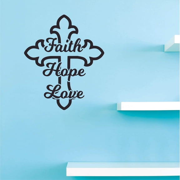 Home Wall Art Adhesive Lettering Decal Design | Faith Hope Love - Bedroom Living Room DIY Stick and Peel Vinyl Wall Decoration Removable Sticker Black 12" x 18"