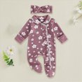 thumbnail image 2 of NOLDARES Floral Romper,Vintage Infant Jumpsuit,Bow Headband,Baby Girl Clothes Newborn Fall/Winter,A1112-Purple, 2 of 4