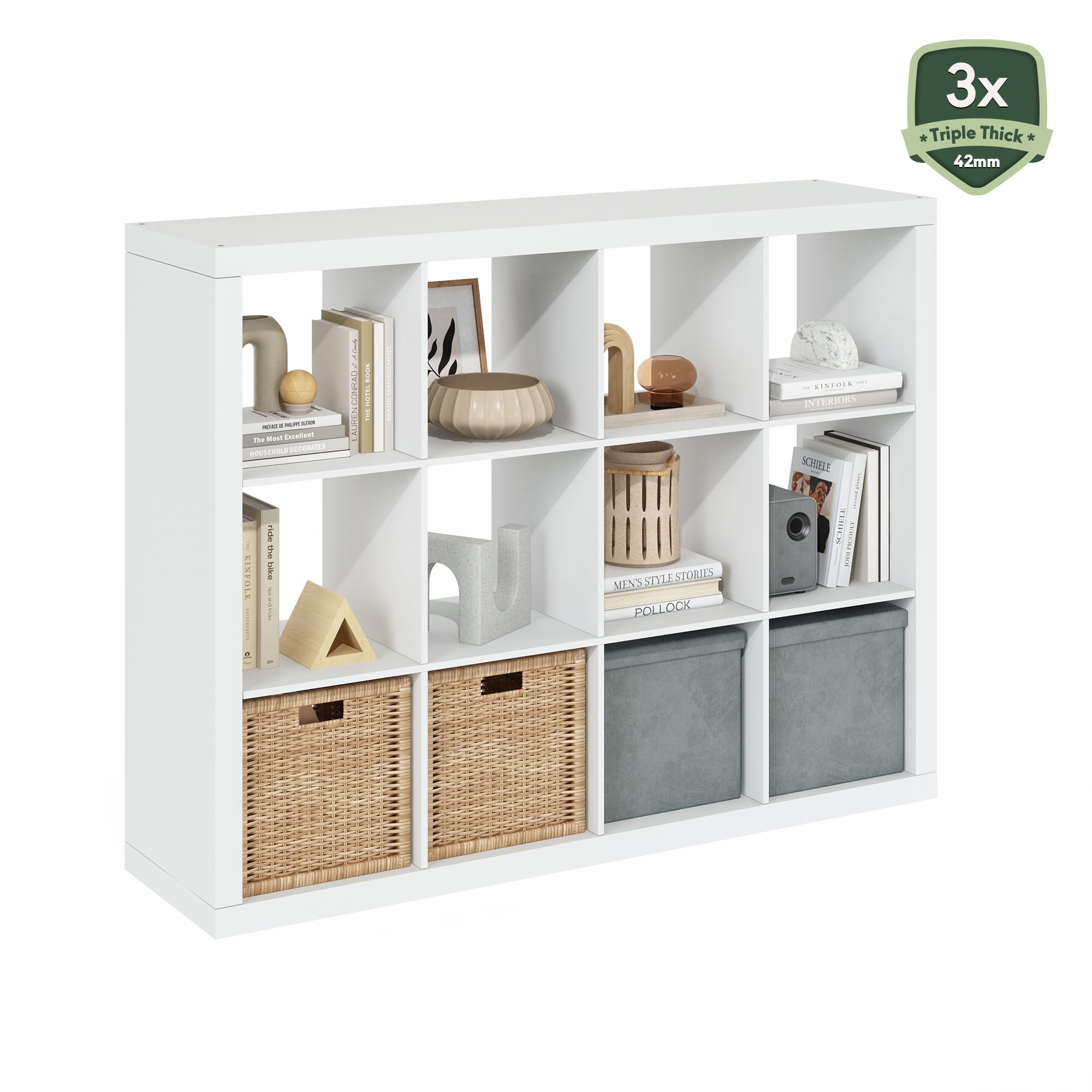 Furinno Cubicle Extra Thick Frame Decorative Cube Storage Organizer, 12-Cube, White