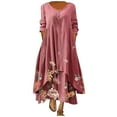 thumbnail image 2 of Robe d'Été Maxi Manches Demi-Cou Décontractée Longue Plage Boutons Robe Grande Taille Boho Robe Robe Longue Ruchée Fluide pour les Femmes, 2 of 6