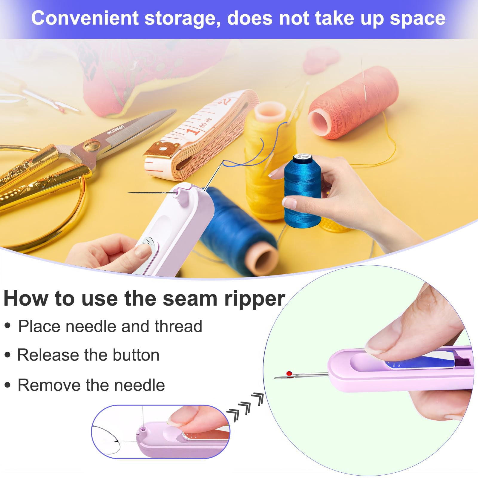 Needle Threader，2 in 1 Needle Threader Seam Ripper，3 in 1 Automatic Needle Threaders Seam Ripper，with Magnetic Storage Needle Box，Suitable for Hand Sewing Knitting Craft Sewing Supplies
