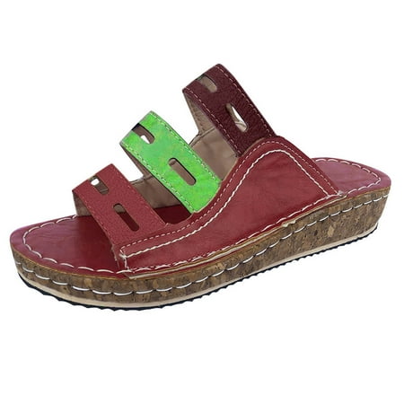 VerPetridure Women s Platform & Wedge Sandals Women s Ladies Fashion Mixed Color Slip On Wedges Sandals Casual Slipper Shoes