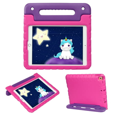 HDE 10.2 Inch iPad Case for Kids 9th 8th 7th Generation Shockproof Tablet Cover with Handle Stand Purple and Pink