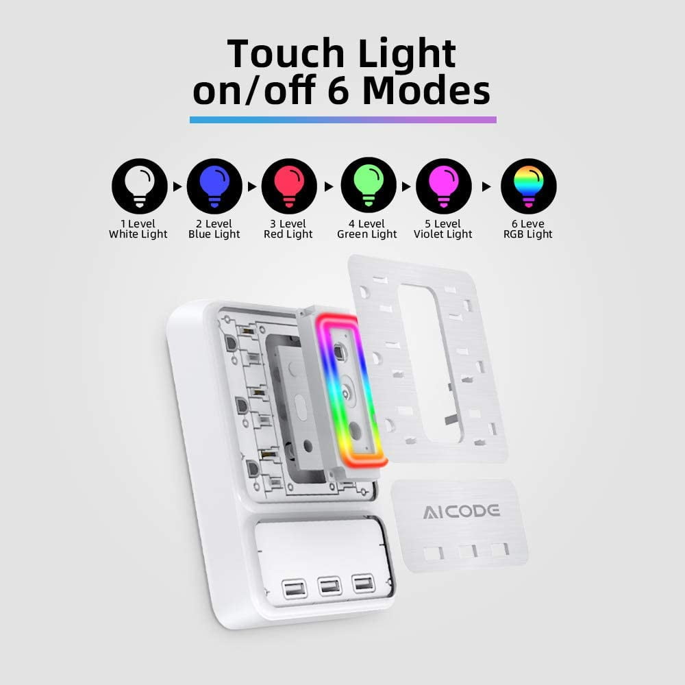 Multi Plug Outlet Extender, 6 Outlet Surge Polycarbonate Wall Protector with 3 USB Charger