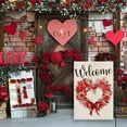 thumbnail image 2 of Valentines Day Welcome House Flag 28x40 Inch Double Sided Outside Roses Floral Love Hearts Wreath for Rustic Anniversary Wedding Holiday Yard Outdoor Decoration, 2 of 6
