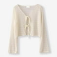 thumbnail image 2 of Arnsht Women's Fashion Solid Color Versatile Tie Front Long Sleeve Rib Knit Shrug Sweaters Cardigan Crop Top Beige Free Size, 2 of 3