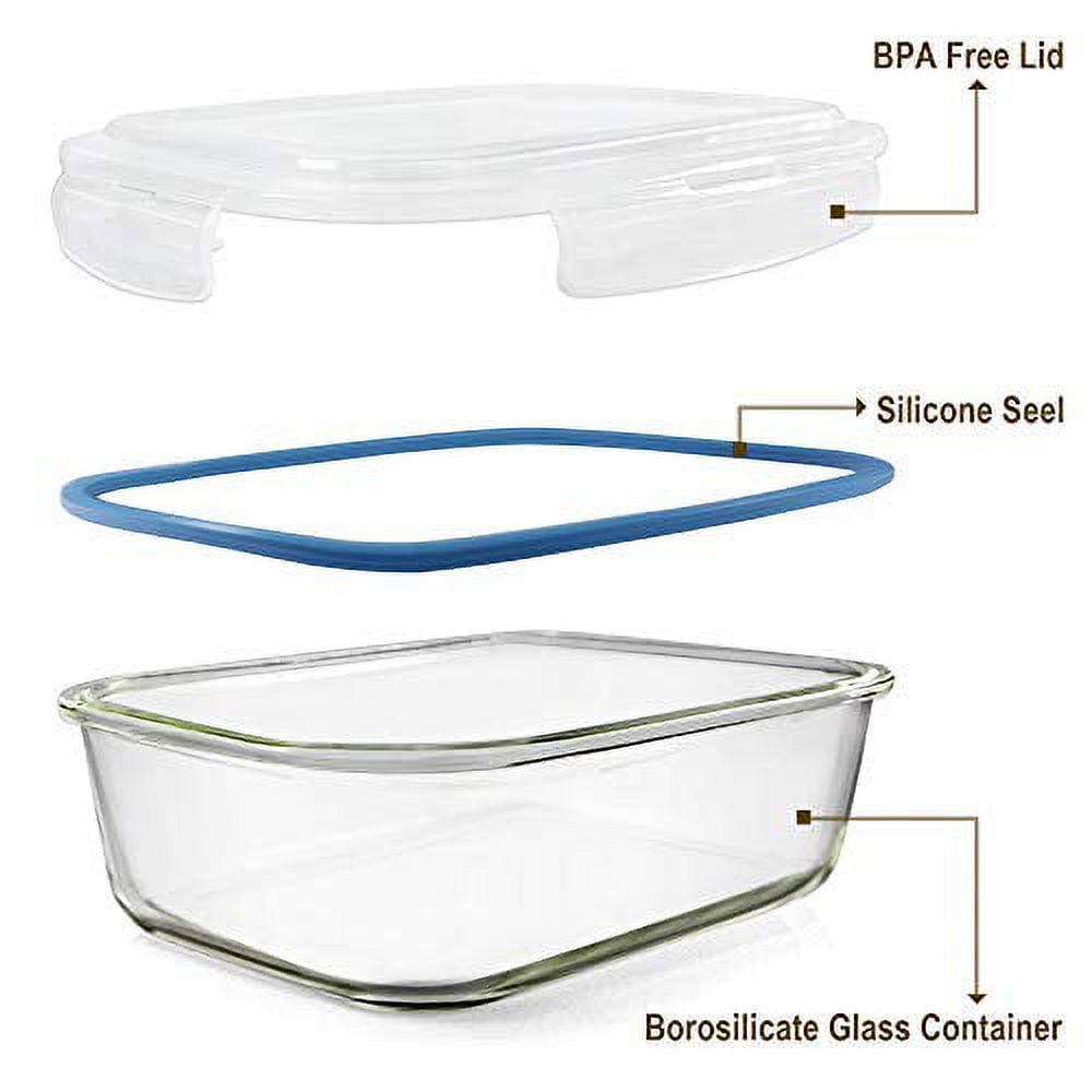 XXX-Large Glass Food Storage Container with Locking Lid 180OZ Family Size  Party Size Extra Large Rectangle Glass Bowl Bakeware Baking dish with