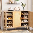 thumbnail image 2 of IVV 44.5"W Modern Shoe Storage Cabinet with 3 Rattan Doors and Adjustable Shelves, Natural Wood Accent Cabinet for Living Room, Bedroom, Hallway, or Kitchen, 2 of 9