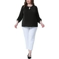 thumbnail image 2 of Agnes Orinda Women's Plus Size Wear-to-Work Pleated Blouses Crewneck Keyhole 3/4 Sleeve Tops Shirts 1X Black, 2 of 5