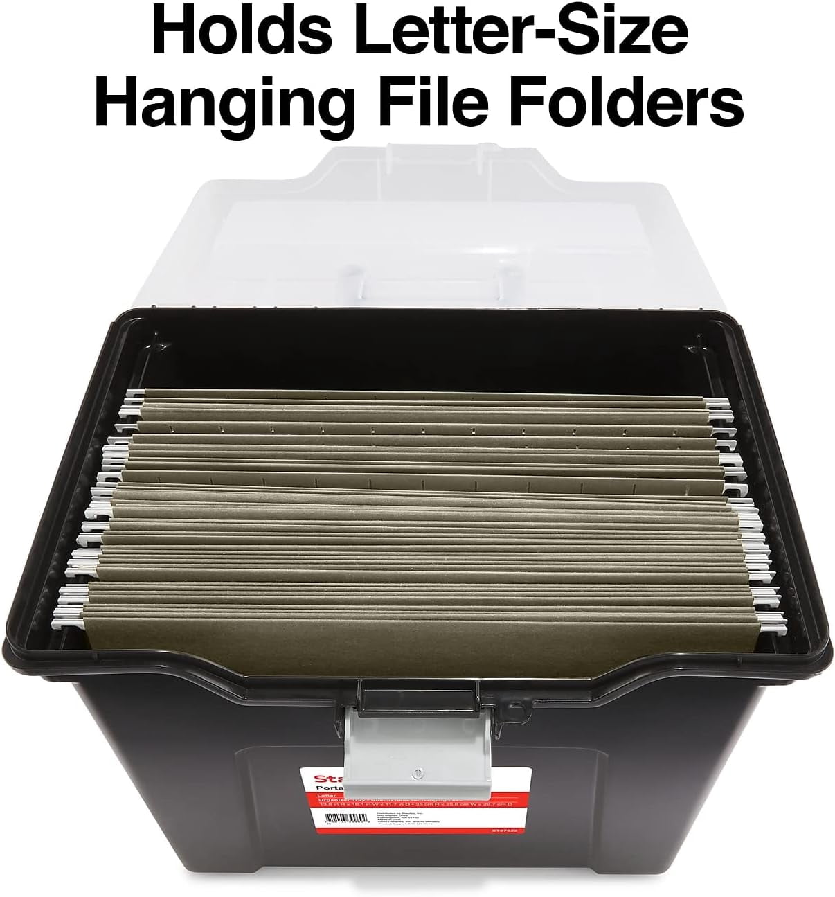 YYEAN File Folder Tote, Portable Filing Box, Letter Size Hanging Folders, Security Latch & Built-In Lid Organizer, Black/Clear