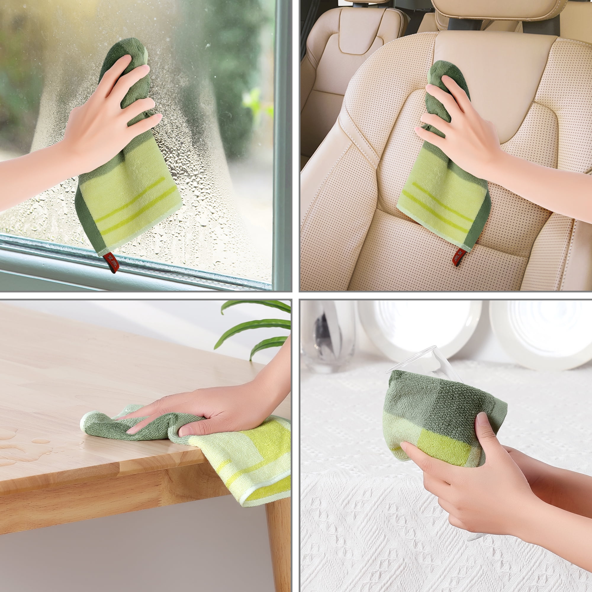 Unique Bargains Cotton Cleaning Cloths Soft Absorbent Dishes Kitchen Towels 10" x 10" Green 10pk