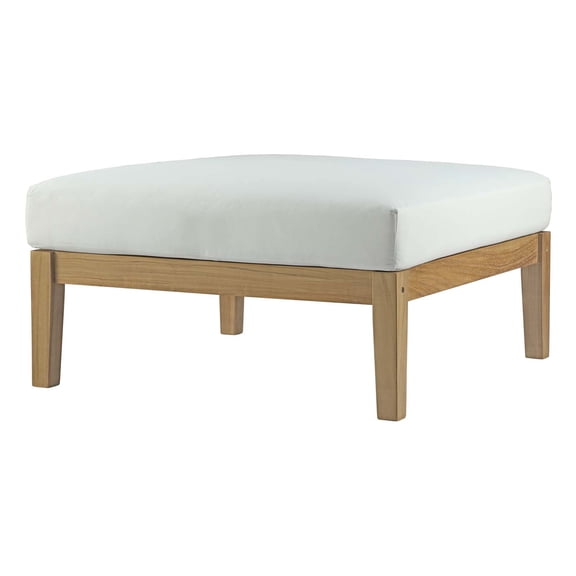 Ottoman Lounge Chair, White Natural, Teak Wood, Fabric, Modern Contemporary, Outdoor Patio Balcony Cafe Bistro Garden Furniture Hotel Hospitality