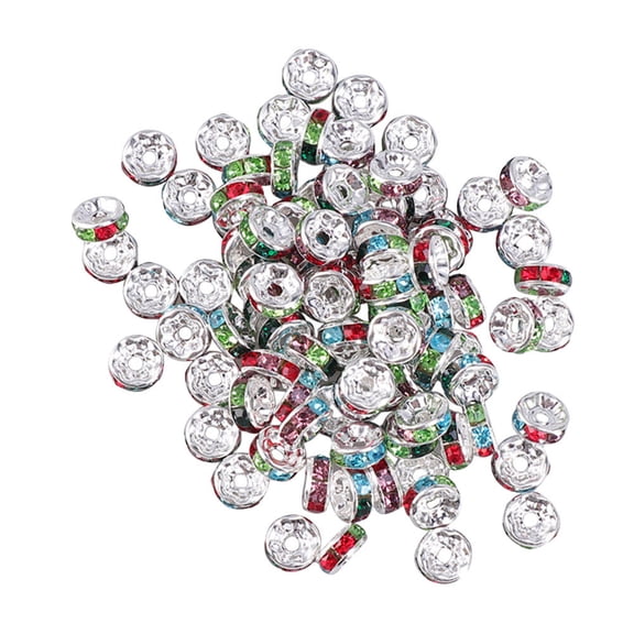 Mutmorningal 80pcs 8mm Rhinestone Spacer Beads Mixed Colors for Jewelry Making, Bracelet, Necklace, Craft Accessories