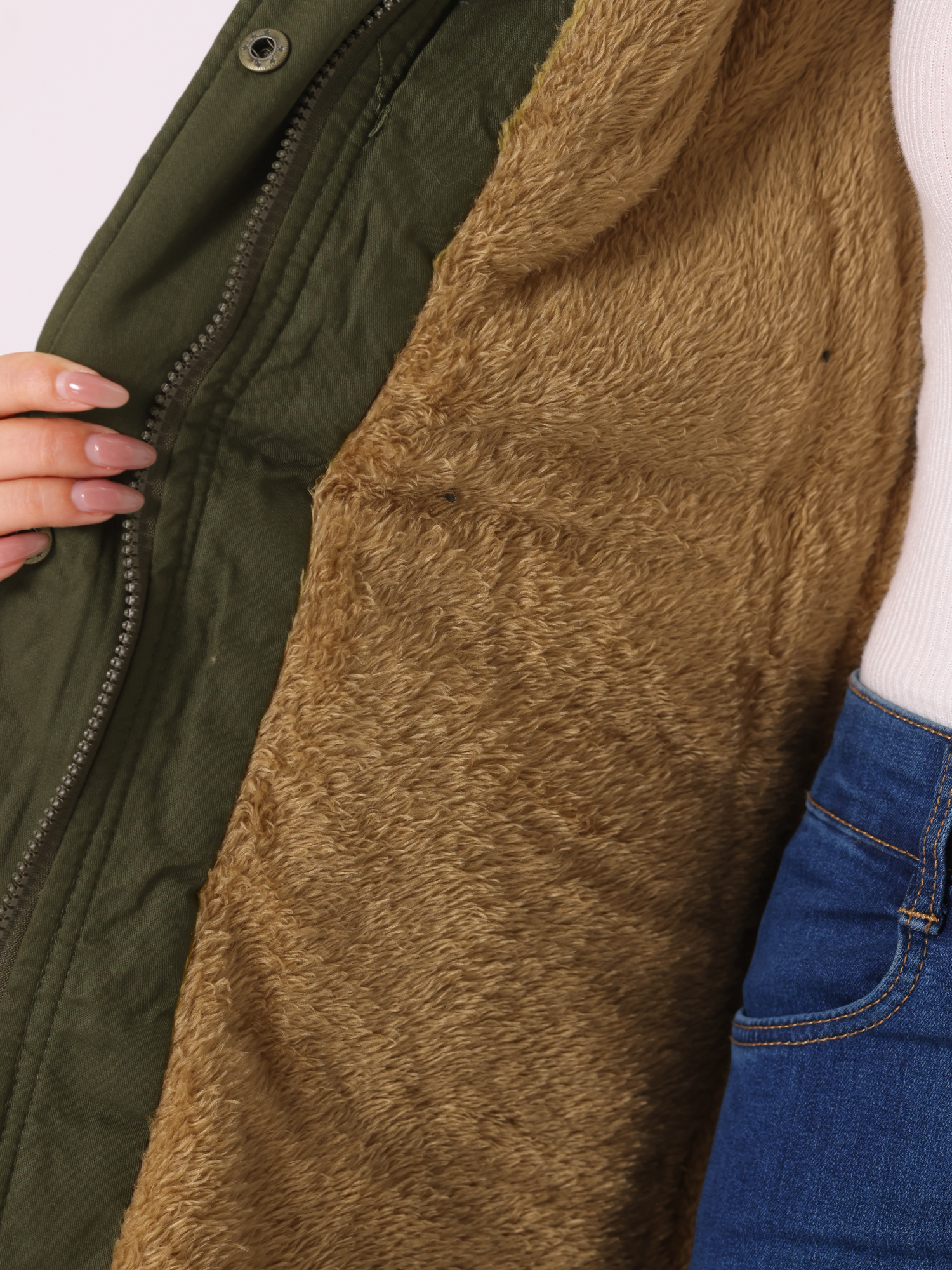 Unique Bargains Women Windproof Winter Parka Puffer Coat with Faux Fur Hood S Army Green