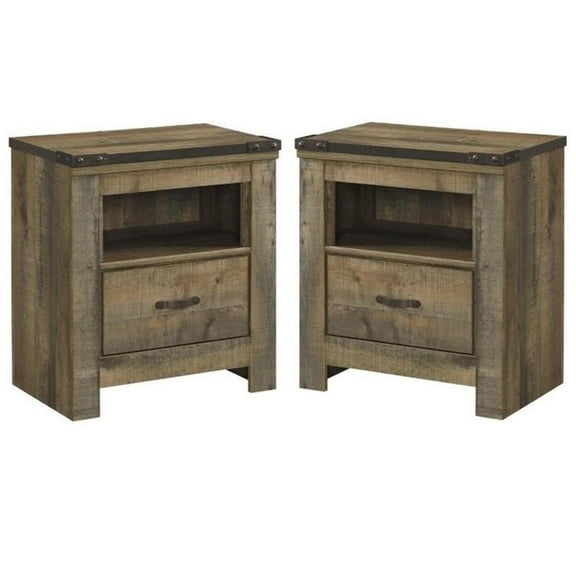 Home Square 2-Piece Furniture 1 Drawer Wood Nightstand Set in Brown