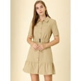thumbnail image 3 of Unique Bargains Women's Belted Ruffled Hem Button-Down Cotton Safari Shirt Dress L Khaki, 3 of 6