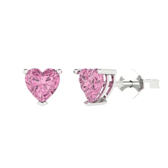 Clara Pucci 1.5 ct Brilliant Heart Cut Studs VVS1 Genuine Conflict free Pink Zircon Solid 18K White Gold Designer Everyday Earrings Push back