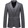thumbnail image 2 of Trajes de 3 piezas para hombre, traje de tweed ajustado a cuadros, traje ajustado para hombre, conjunto de esmoquin con un botón (gris, XL) JAMW Sencillez, 2 of 5